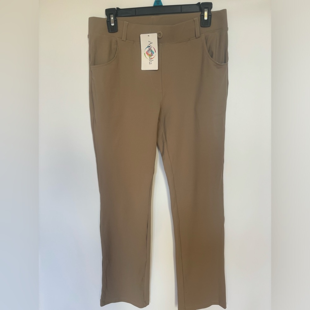 Agenlulu Women’s High Waisted Stretch Dress Pants, Khaki, Large